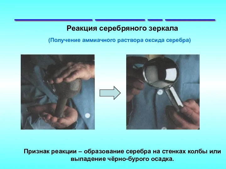 ___________ _______ __ _______ Реакция серебряного зеркала (Получение аммиачного раствора