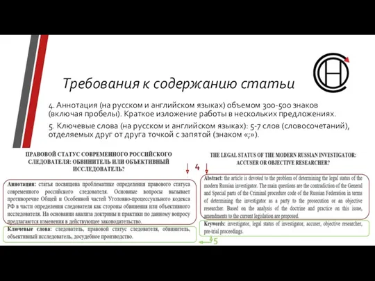 Требования к содержанию статьи 4. Аннотация (на русском и английском