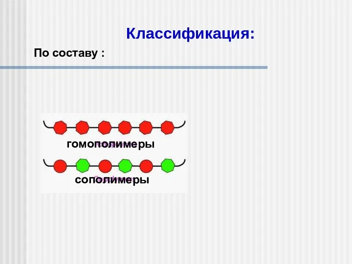 По составу : гомополимеры сополимеры Классификация: