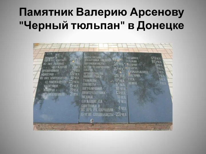 Памятник Валерию Арсенову "Черный тюльпан" в Донецке
