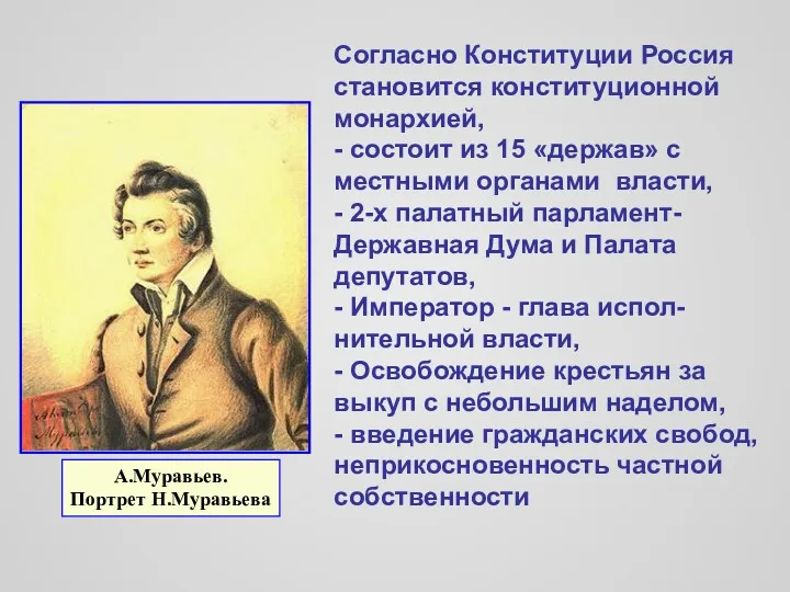 Согласно Конституции Россия становится конституционной монархией, - состоит из 15