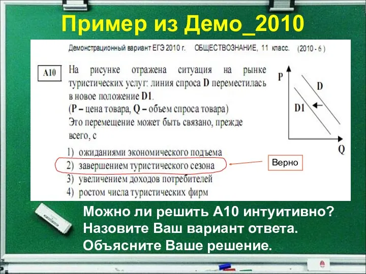 Пример из Демо_2010 Можно ли решить А10 интуитивно? Назовите Ваш вариант ответа. Объясните Ваше решение. Верно