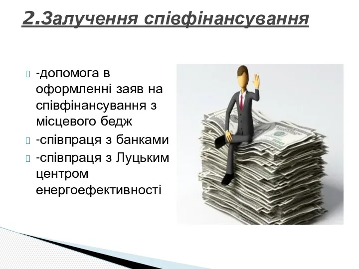 -допомога в оформленні заяв на співфінансування з місцевого бедж -співпраця