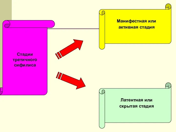 Стадии третичного сифилиса Манифестная или активная стадия Латентная или скрытая стадия