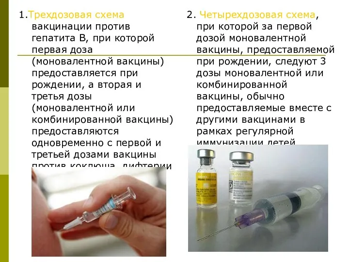 1.Трехдозовая схема вакцинации против гепатита В, при которой первая доза