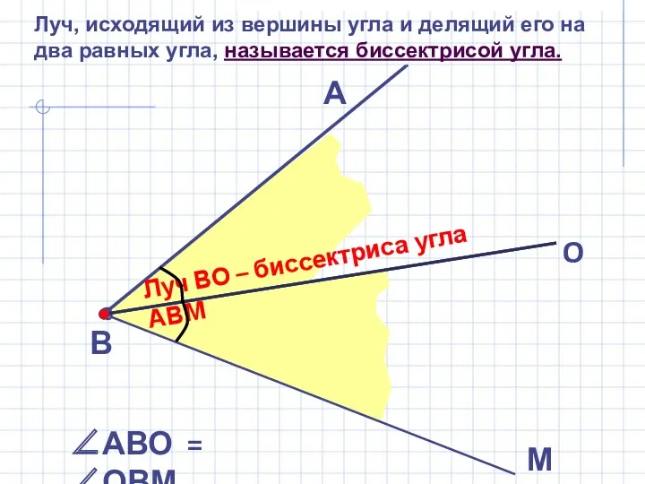 В М А ∠АВО = ∠ОВМ O Луч ВО –