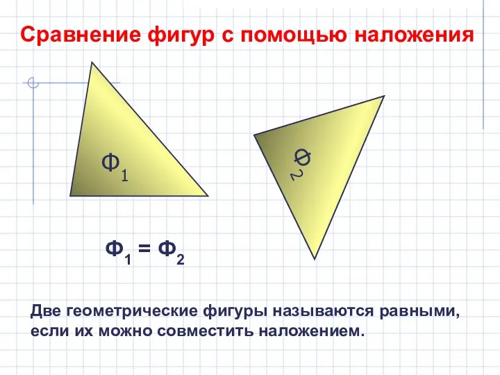 Ф1 Сравнение фигур с помощью наложения Ф2 Ф2 Ф1 =