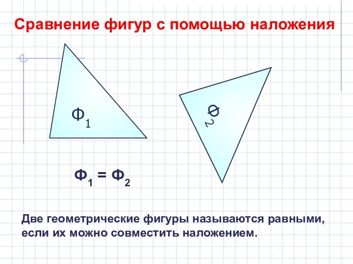 Ф1 Сравнение фигур с помощью наложения Ф2 Ф2 Ф1 =