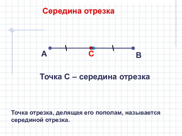 Середина отрезка А В Точка С – середина отрезка Точка