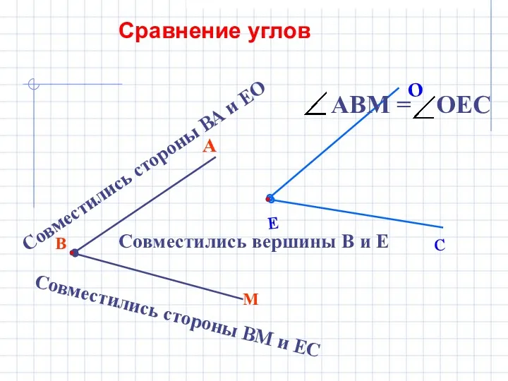 В М А Совместились вершины В и Е Совместились стороны