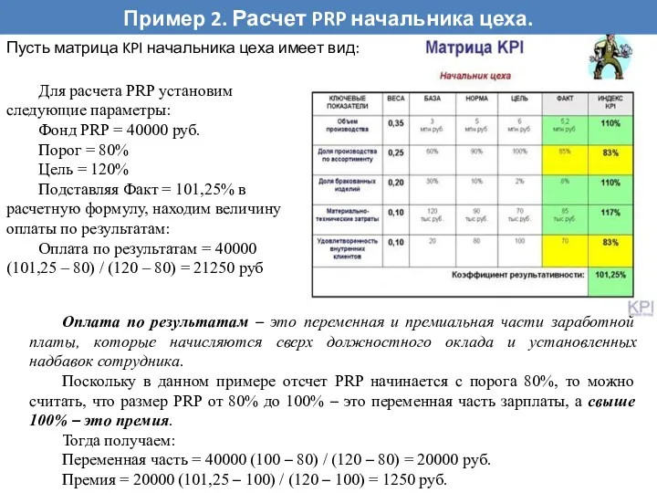 Пример 2. Расчет PRP начальника цеха. Пусть матрица KPI начальника