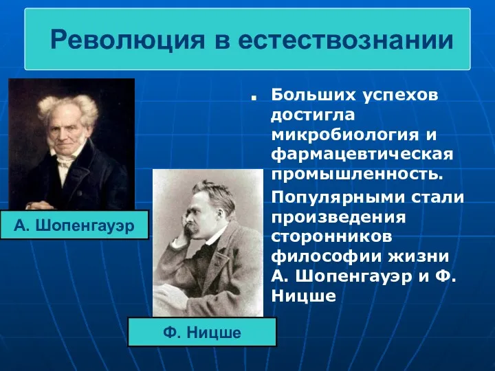 Революция в естествознании Больших успехов достигла микробиология и фармацевтическая промышленность.