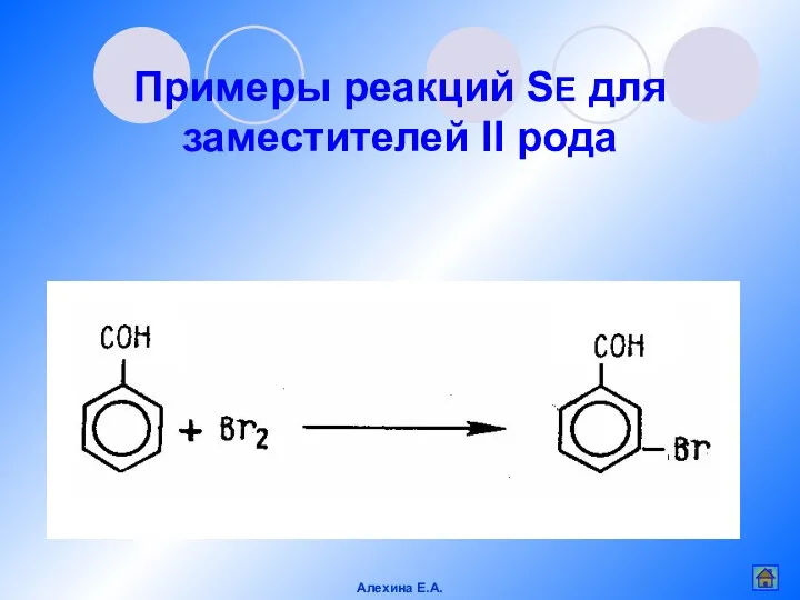 Примеры реакций SE для заместителей II рода Алехина Е.А.