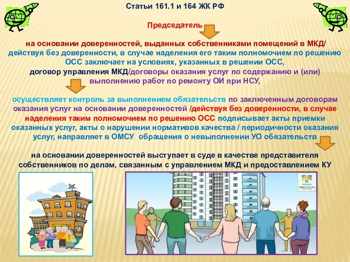 Статьи 161.1 и 164 ЖК РФ Председатель на основании доверенностей,