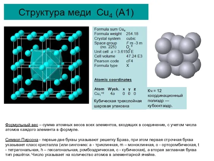 Формульный вес – сумма атомных весов всех элементов, входящих в