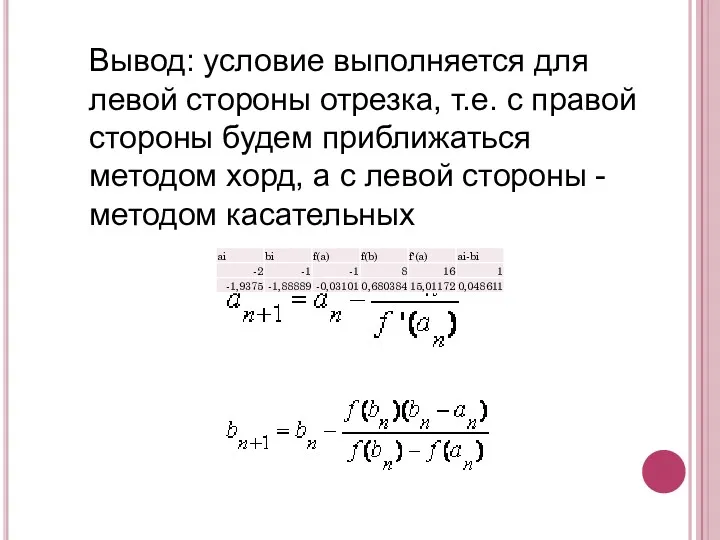 Вывод: условие выполняется для левой стороны отрезка, т.е. с правой