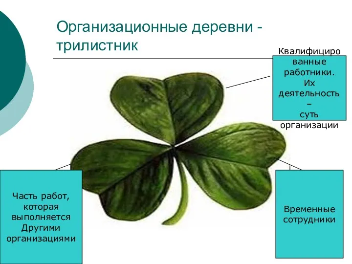 Организационные деревни - трилистник Квалифицированные работники. Их деятельность – суть