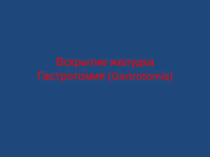 Вскрытие желудка Гастротомия (Gastrotomia)