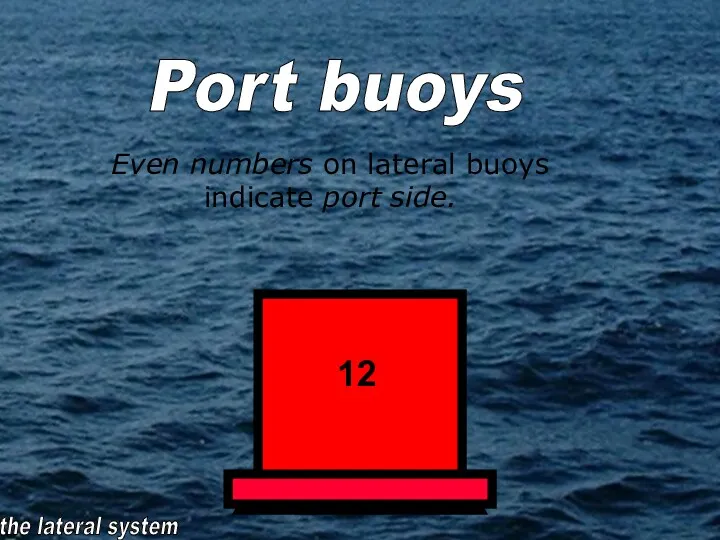 Even numbers on lateral buoys indicate port side. the lateral system