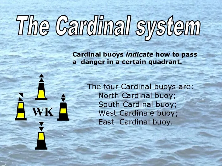 The Cardinal system Cardinal buoys indicate how to pass a