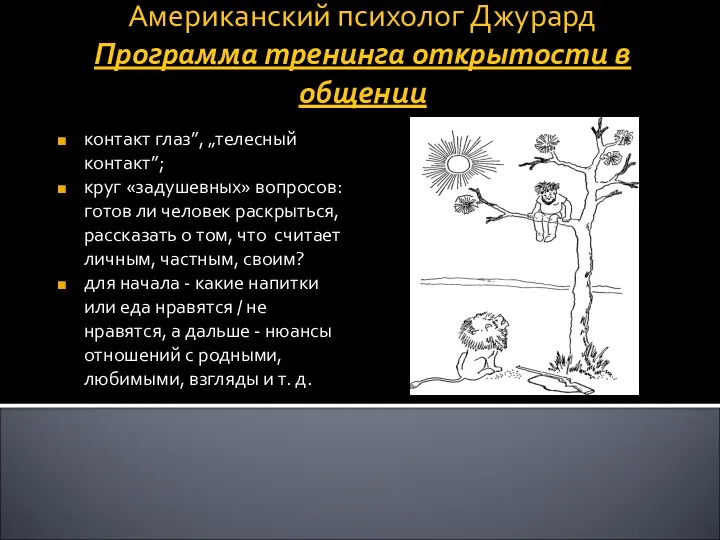 Американский психолог Джурард Программа тренинга открытости в общении контакт глаз”,