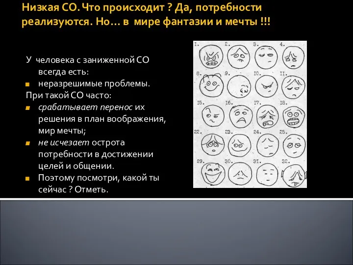 Низкая СО. Что происходит ? Да, потребности реализуются. Но… в