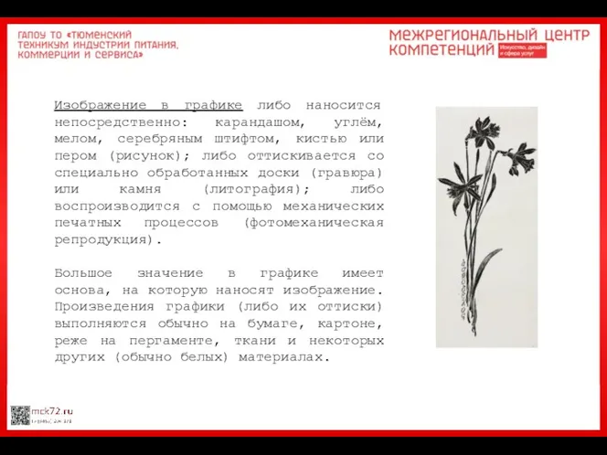 Изображение в графике либо наносится непосредственно: карандашом, углём, мелом, серебряным