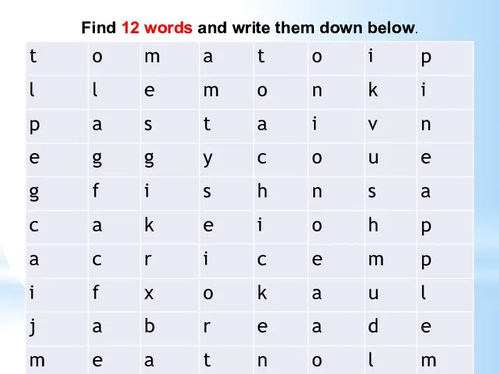 Find 12 words and write them down below.