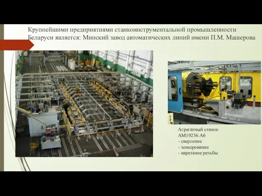 Крупнейшими предприятиями станкоинструментальной промышленности Беларуси является: Минский завод автоматических линий
