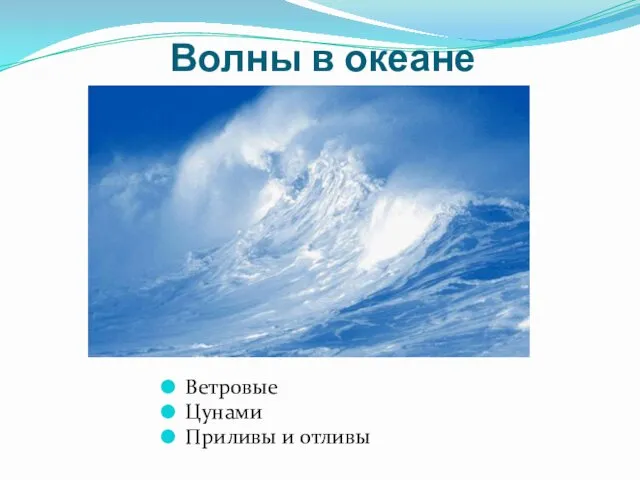 Волны в океане Ветровые Цунами Приливы и отливы