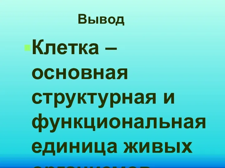 Вывод Клетка – основная структурная и функциональная единица живых организмов