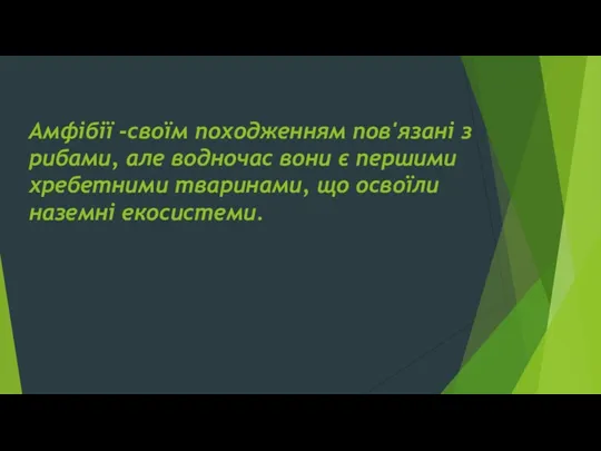 Амфібії -своїм походженням пов'язані з рибами, але водночас вони є