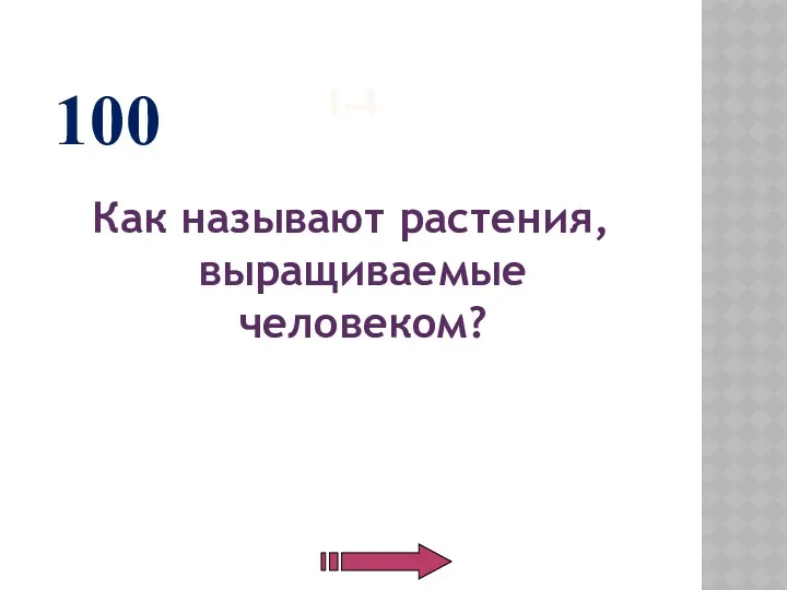 1-4 Как называют растения, выращиваемые человеком? 100