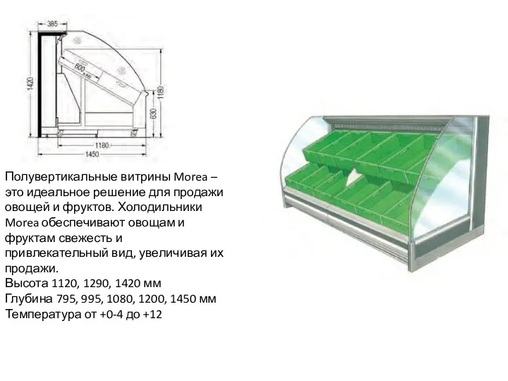 Полувертикальные витрины Morea – это идеальное решение для продажи овощей