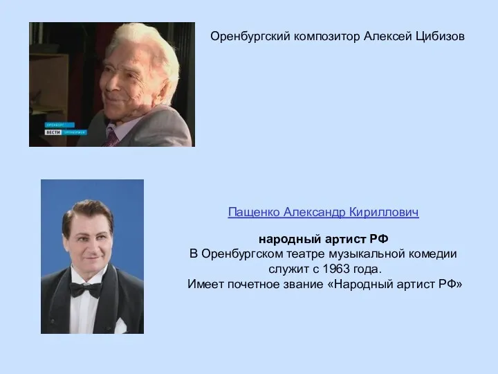 Оренбургский композитор Алексей Цибизов Пащенко Александр Кириллович народный артист РФ