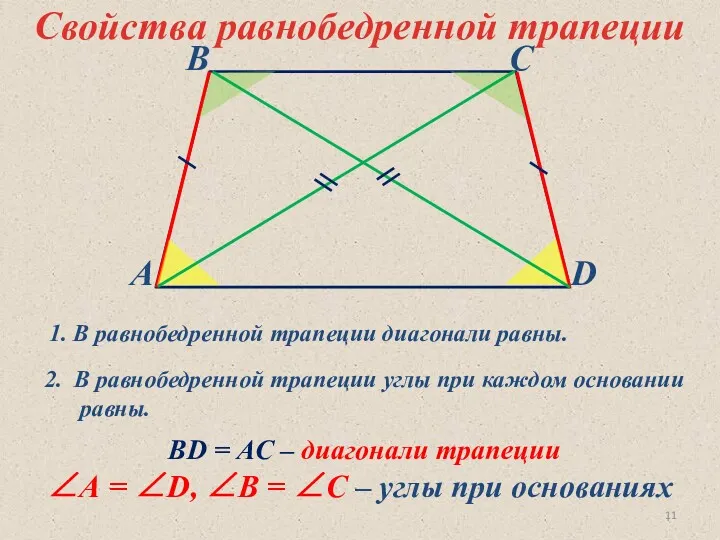 ВD = AC – диагонали трапеции ∠А = ∠D, ∠В