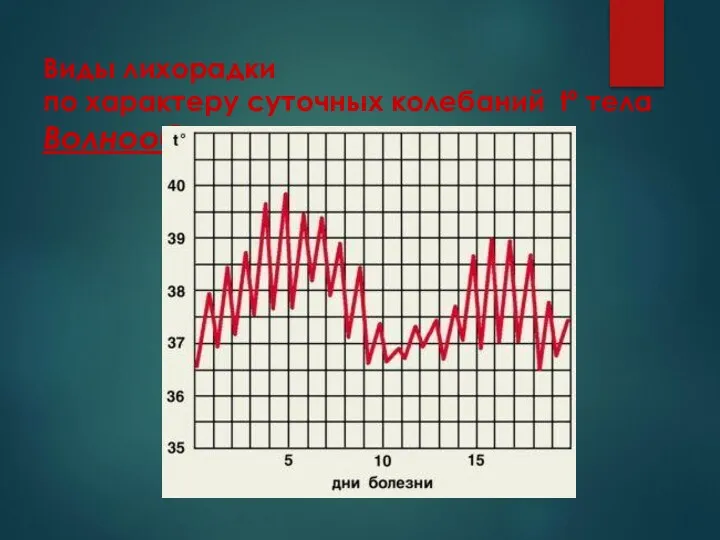Виды лихорадки по характеру суточных колебаний tº тела Волнообразная лихорадка