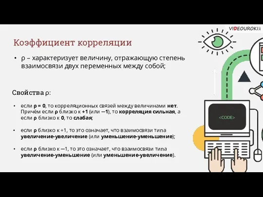 ρ – характеризует величину, отражающую степень взаимосвязи двух переменных между