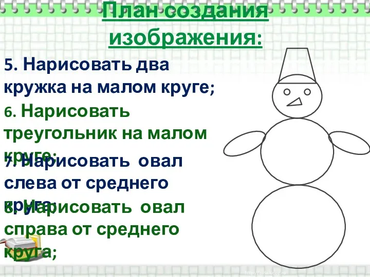 План создания изображения: 5. Нарисовать два кружка на малом круге;