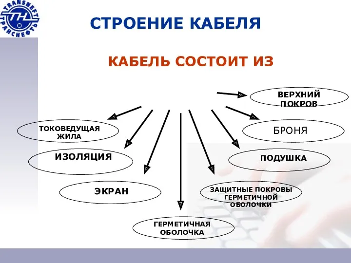 СТРОЕНИЕ КАБЕЛЯ КАБЕЛЬ СОСТОИТ ИЗ БРОНЯ ВЕРХНИЙ ПОКРОВ