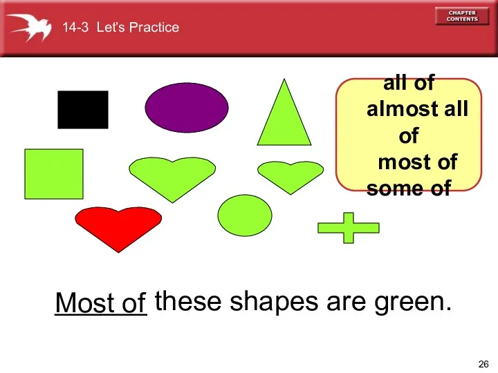 Most of ______ these shapes are green. 14-3 Let’s Practice all of almost