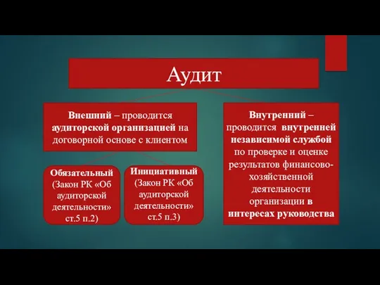 Аудит Внешний – проводится аудиторской организацией на договорной основе с