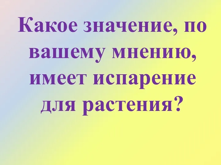 Какое значение, по вашему мнению, имеет испарение для растения?