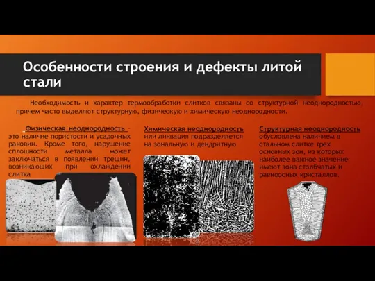 Особенности строения и дефекты литой стали Физическая неоднородность – это