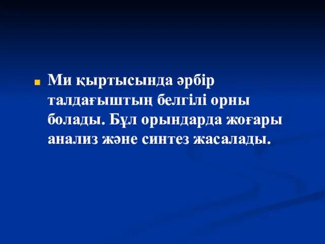 Ми қыртысында әрбір талдағыштың белгілі орны болады. Бұл орындарда жоғары анализ және синтез жасалады.