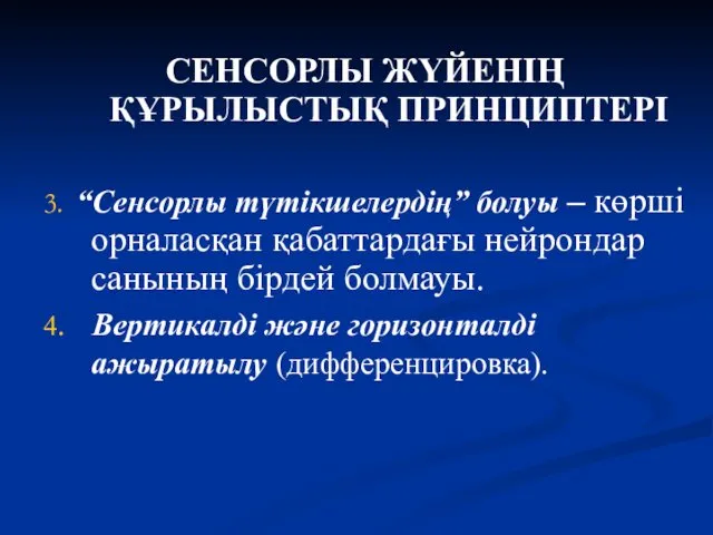 СЕНСОРЛЫ ЖҮЙЕНІҢ ҚҰРЫЛЫСТЫҚ ПРИНЦИПТЕРІ 3. “Сенсорлы түтікшелердің” болуы – көрші