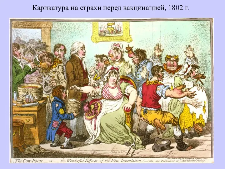 Карикатура на страхи перед вакцинацией, 1802 г.