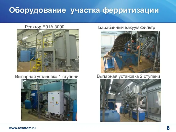 Оборудование участка ферритизации Реактор Е91А.3000 Барабанный вакуум фильтр Выпарная установка 1 ступени Выпарная установка 2 ступени