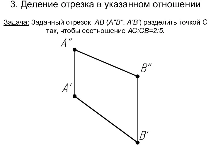 3. Деление отрезка в указанном отношении Задача: Заданный отрезок АВ