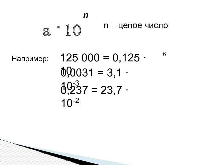 a 10 . n n – целое число Например: 125